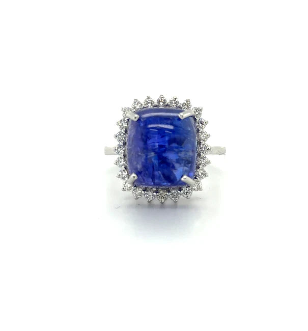 14KT WHITE GOLD TANZANITE AND DIAMOND RING