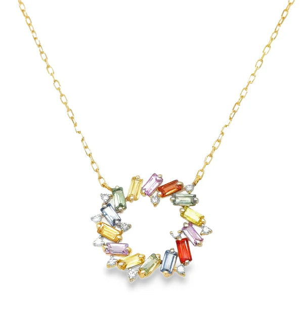 14KT YELLOW GOLD MULTI SAPPHIRE AND DIAMOND NECKLACE
