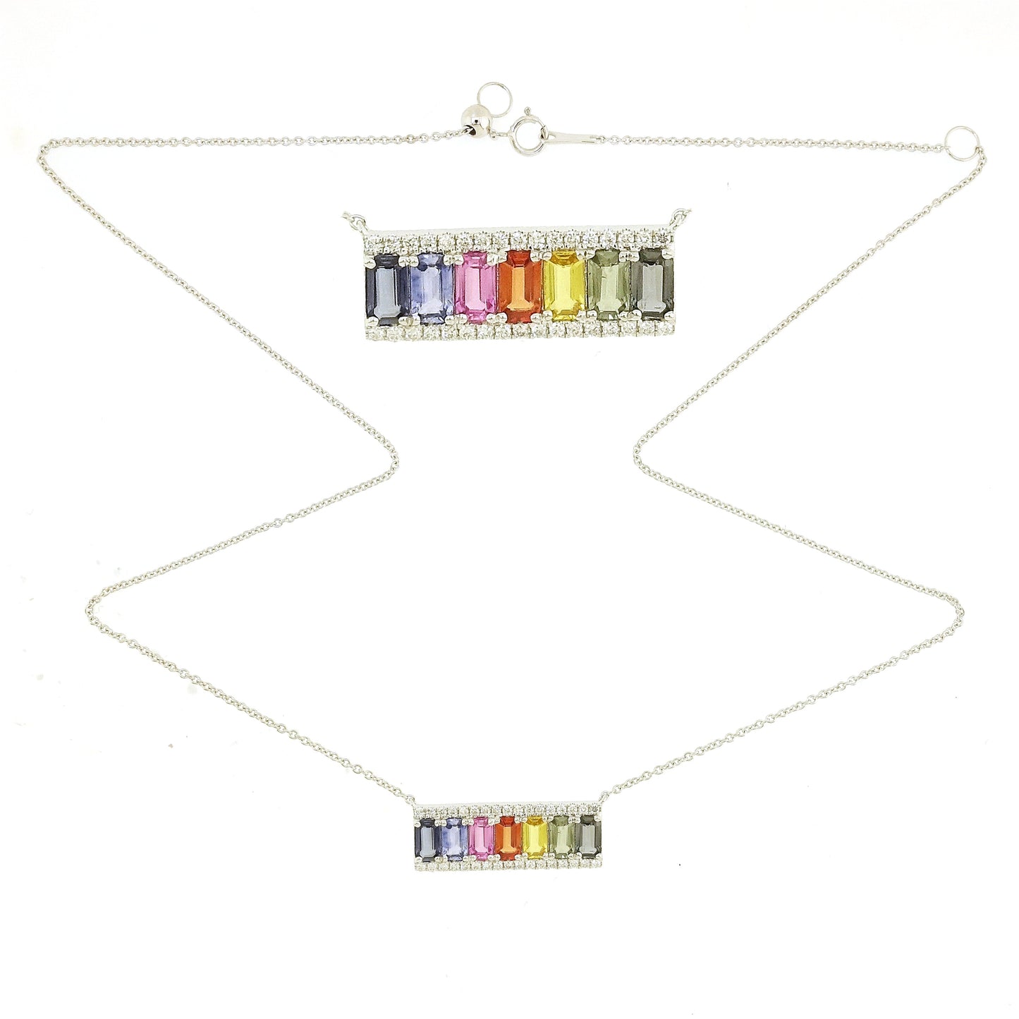 18KT GOLD MULTI SAPPHIRE AND DIAMOND NECKLACE