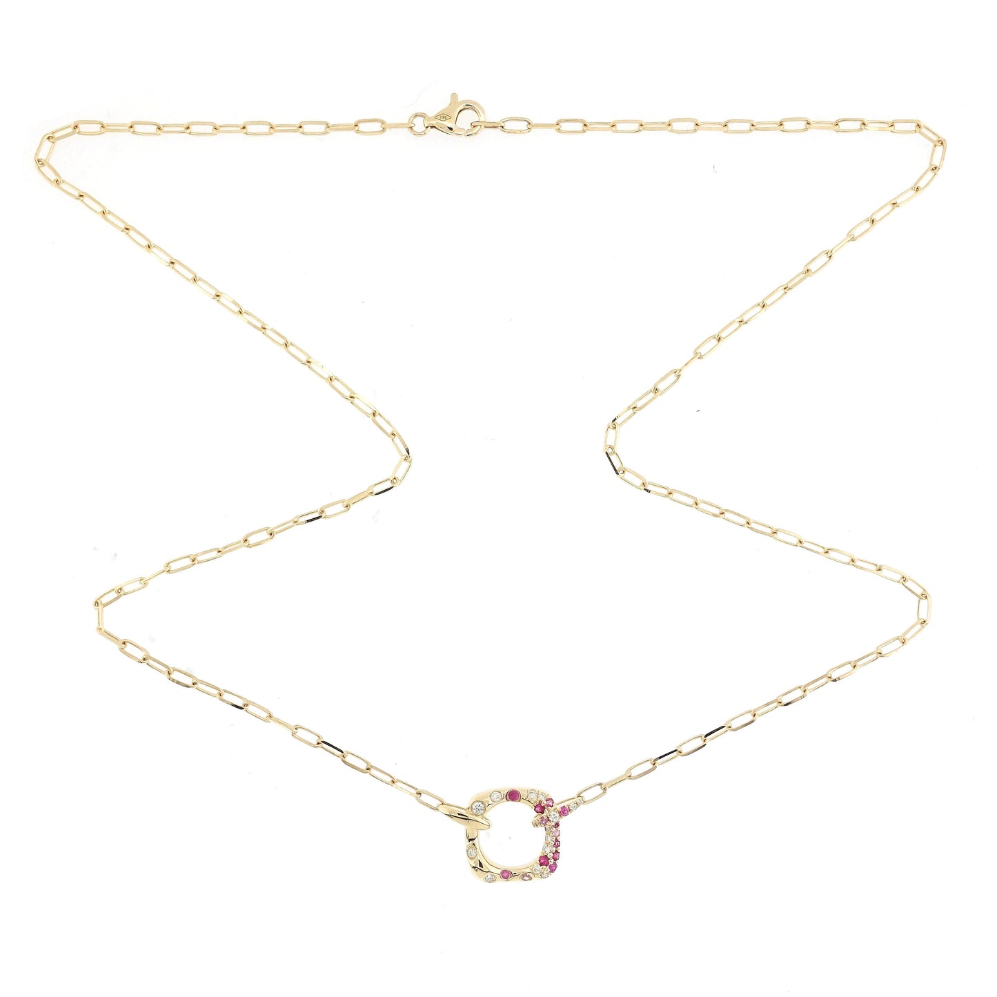 18KT YELLOW GOLD PINK SAPPHIRE RUBY AND DIAMOND NECKLACE