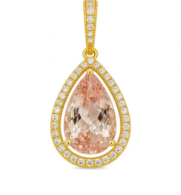 14KT YELLOW GOLD MORGANITE AND DIAMOND PENDENT