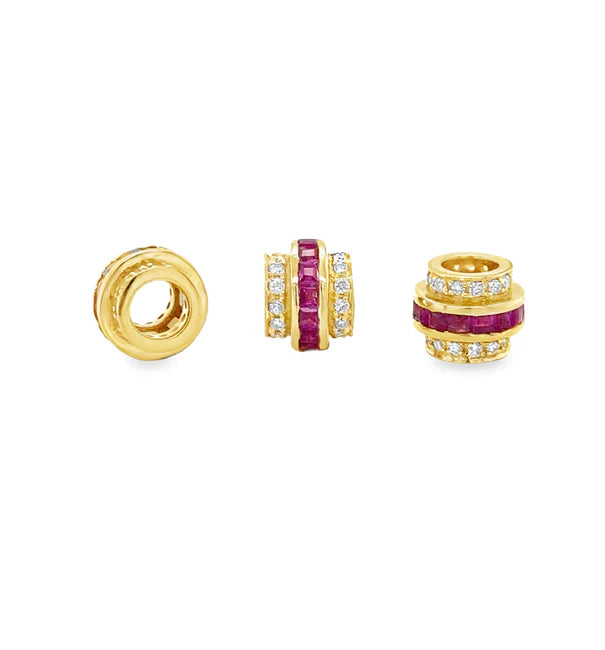 14KT YELLOW GOLD DIAMONDS AND RUBY RONDELLES