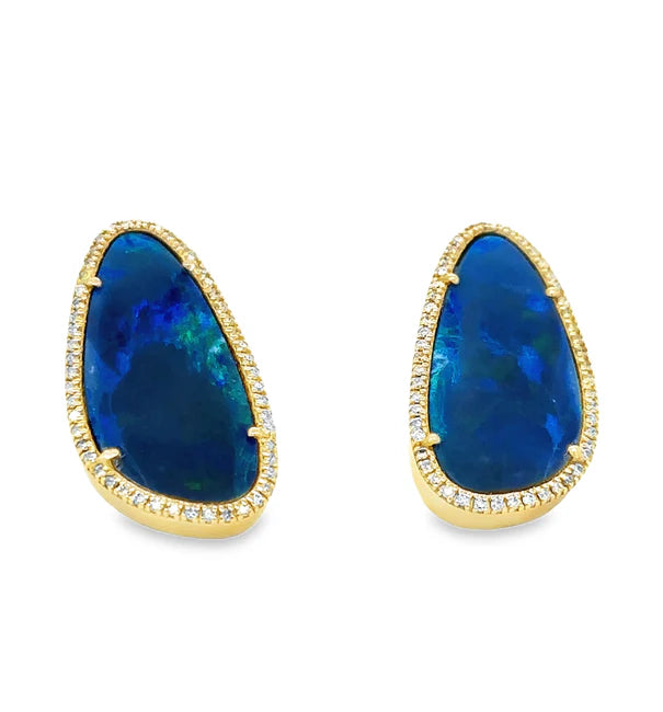 14KT YELLOW GOLD OPAL AND DIAMOND EARRING