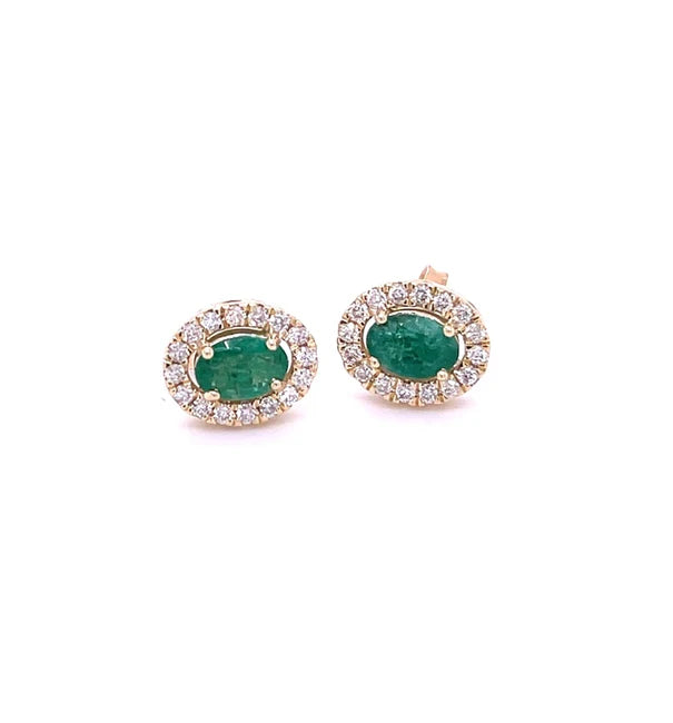 14KT YELLOW GOLD EMERALD WITH DIAMONDS EARRING