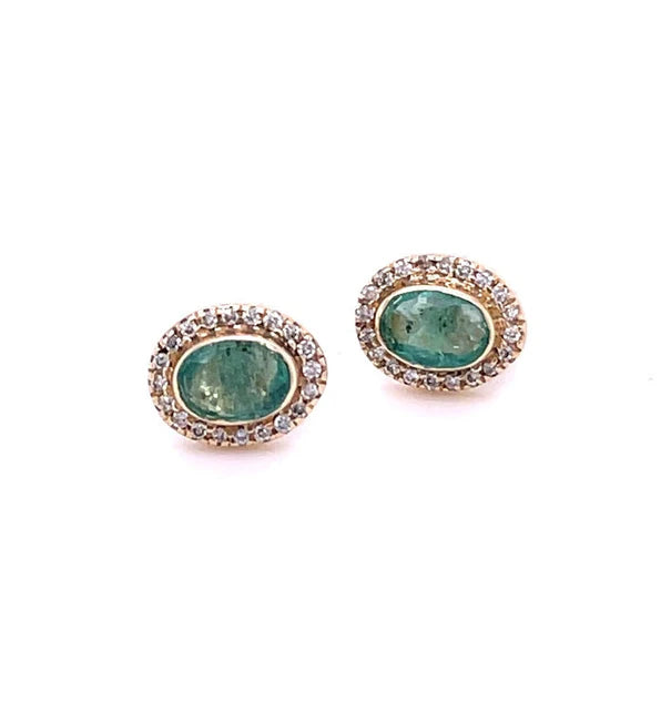 14KT YELLOW GOLD EMERALD WITH DIAMOND EARRING