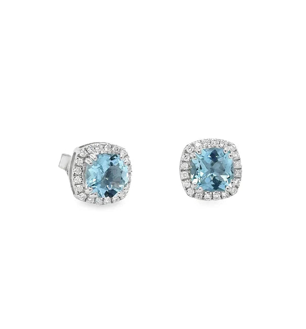 14KT WHITE GOLD AQUAMARINE AND DIAMONDS EARRING