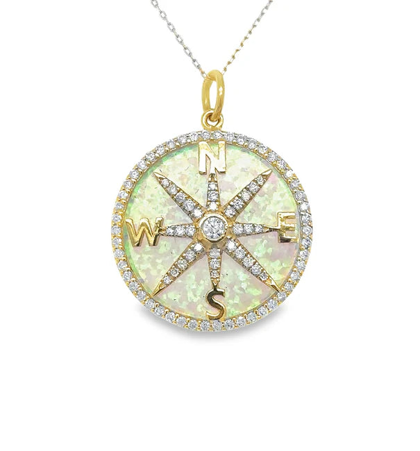 14KT YELLOW GOLD OPAL COMPASS PENDANT WITH DIAMONDS