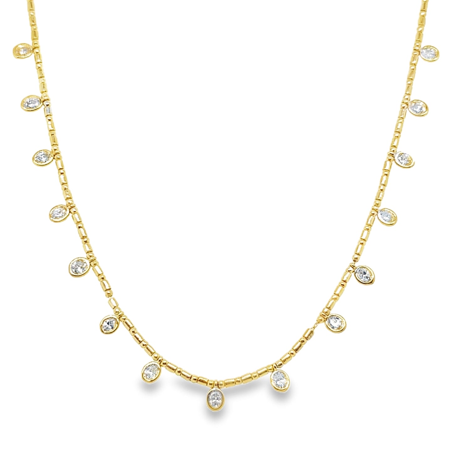 14KT GOLD OVAL BEZELED DIAMOND DANGLING NECKLACE