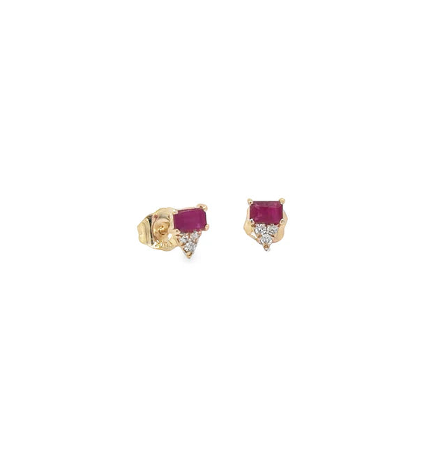 14KT YELLOW GOLD RUBY DIAMOND EARRING