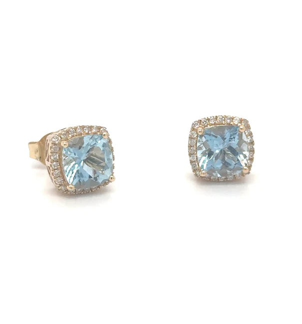 14KT YELLOW GOLD AQUAMARINE WITH DIAMONDS EARRING
