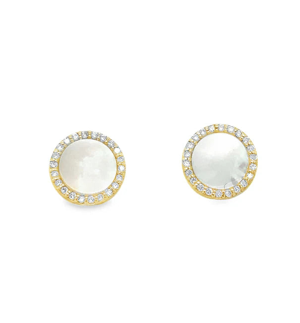 14KT YELLOW GOLD MOTHER OF PEARL WITH DIAMONDS ROUND EARRING
