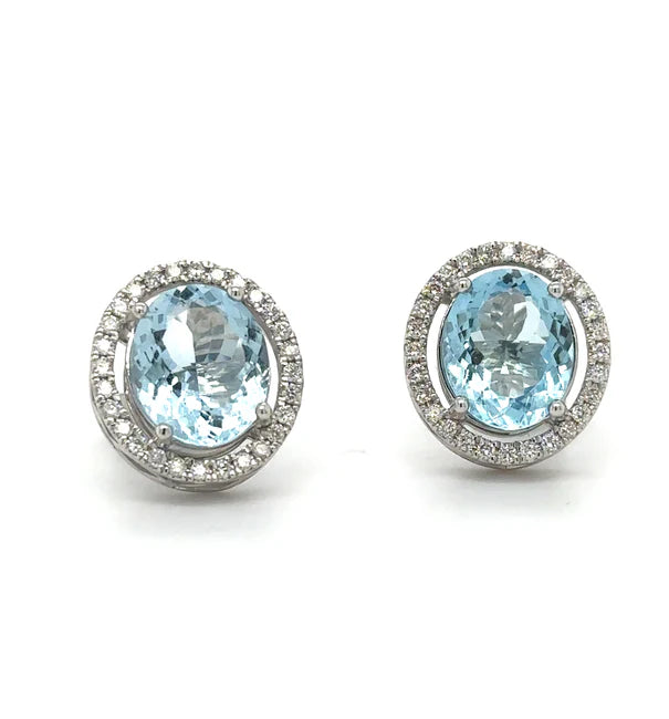 14K WHITE GOLD AQUAMARINE WITH DIAMONDS EARRING