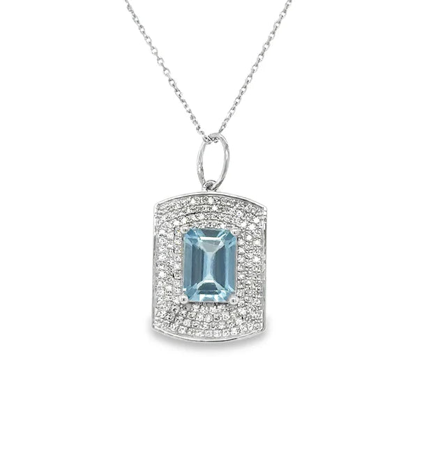 14KT WHITE GOLD AQUAMARINE AND DIAMONDS PENDANT