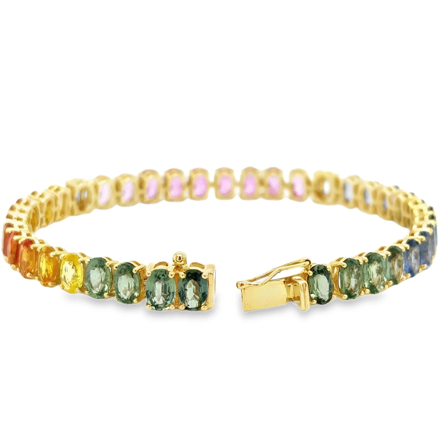 18KT YELLOW GOLD MULTI SAPPHIRE AND DIAMOND TENNIS BRACELET