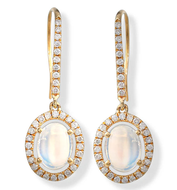 14KT. DIAMOND/MOON STONE EARRINGS