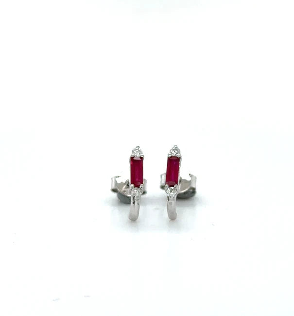 18KT WHITE GOLD RUBY AND DIAMOND EARRING