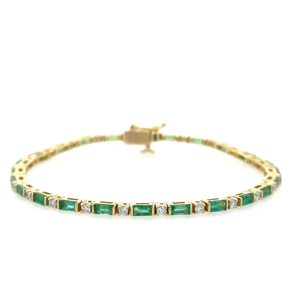 14KT YELLOW GOLD EMERALD AND DIAMONDS BRACELET