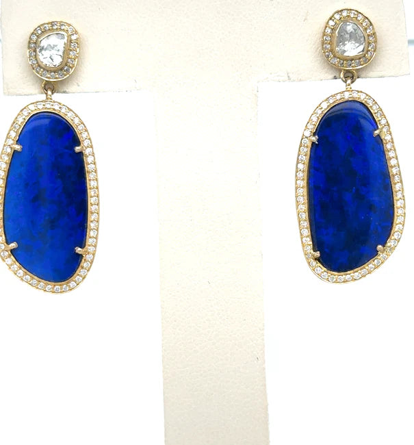 14KT YELLOW GOLD OPAL AND DIAMONDS EARRING