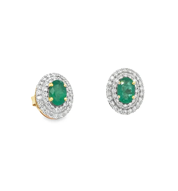 14KT YELLOW GOLD EMERALD AND DIAMONDS EARRING