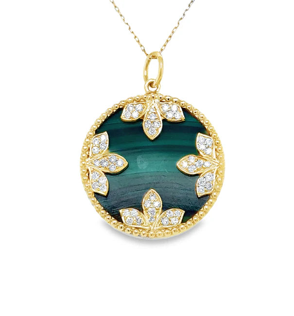 14KT YELLOW GOLD MALACHITE PENDANT WITH DIAMONDS