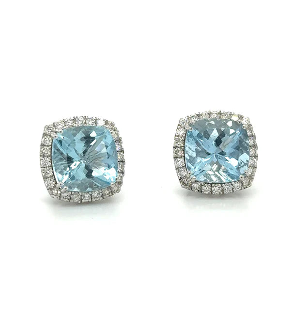 14K WHITE GOLD AQUAMARINE WITH DIAMONDS EARRING