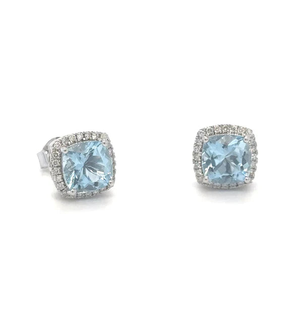 14KT WHITE GOLD AQUAMARINE WITH DIAMONDS EARRING