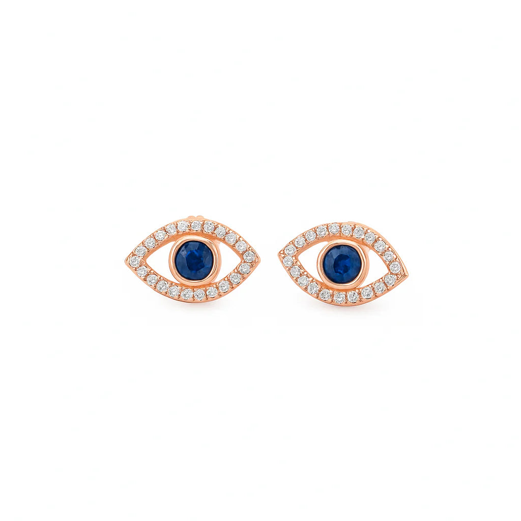 14KT GOLD SAPPHIRE AND DIAMOND EVIL EYE EARRING