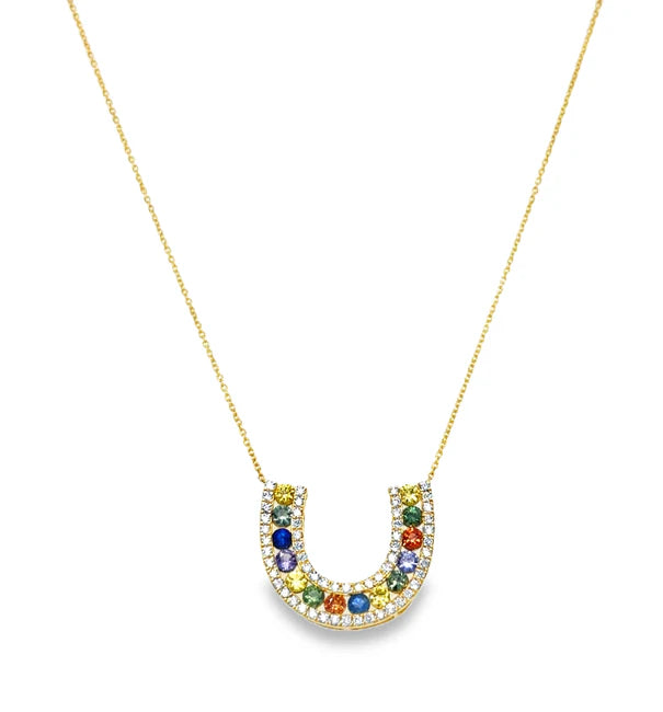 14KT YELLOW GOLD MULTI SAPPHIRE AND DIAMOND NECKLACE