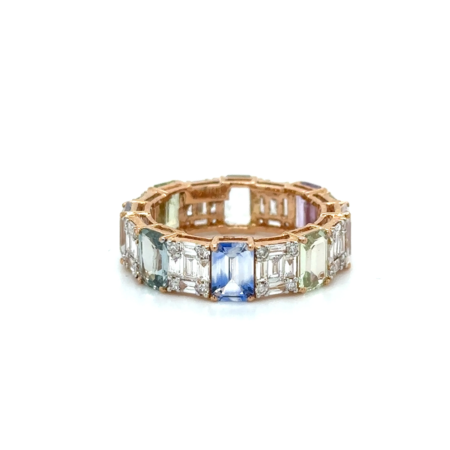 18KT ROSE GOLD MULTI SAPPHIRE AND DIAMONDS RING