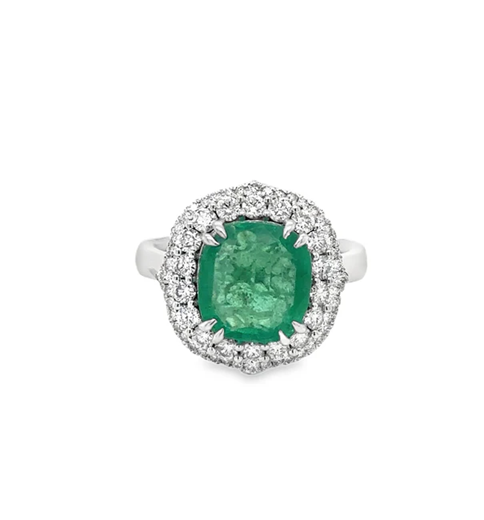 18KT WHITE GOLD EMERALD AND DIAMONDS RING