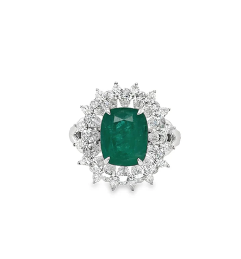 18KT WHITE GOLD EMERALD AND DIAMONDS RING