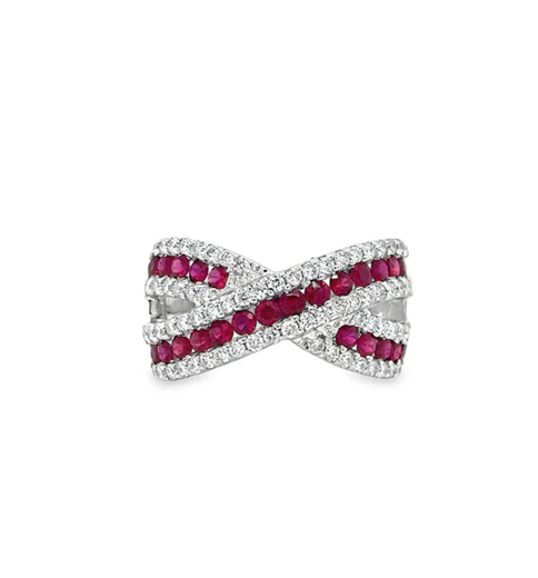 18KT WHITE GOLD RUBY AND DIAMONDS RING