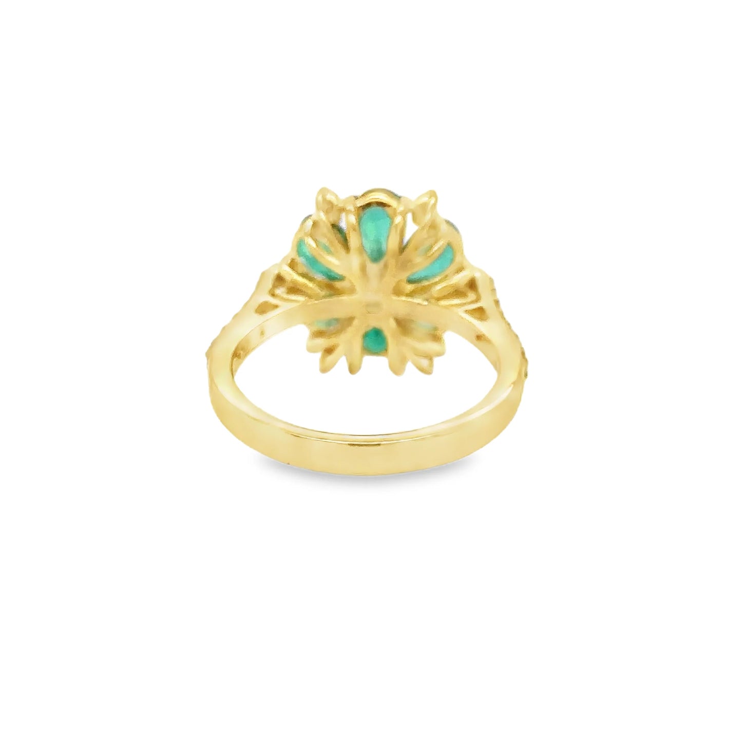 18KT YELLOW GOLD EMERALD AND DIAMONDS FLOWER RING