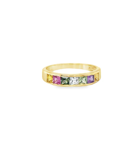 18KT YELLOW GOLD MULTI SAPPHIRE RING