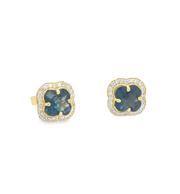 14KT YELLOW GOLD LONDON BLUE TOPAZ AND DIAMONDS EARRING