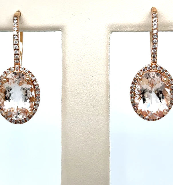 14KT ROSE GOLD MORGANITE AND DIAMONDS EARRING