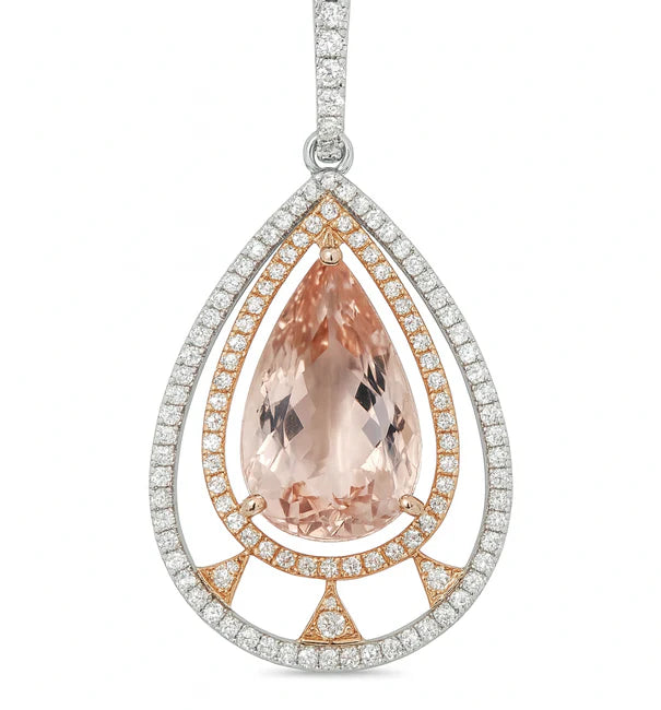 14KT WHITE AND ROSE GOLD MORGANITE AND DIAMOND PENDENT