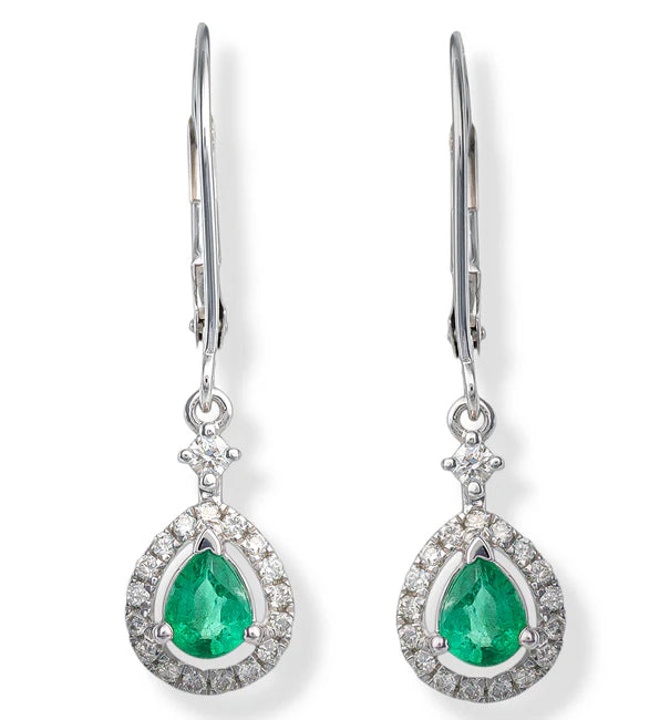 14KT YELLOW GOLD DIAMOND AND EMERALD DANGLING EARRINGS