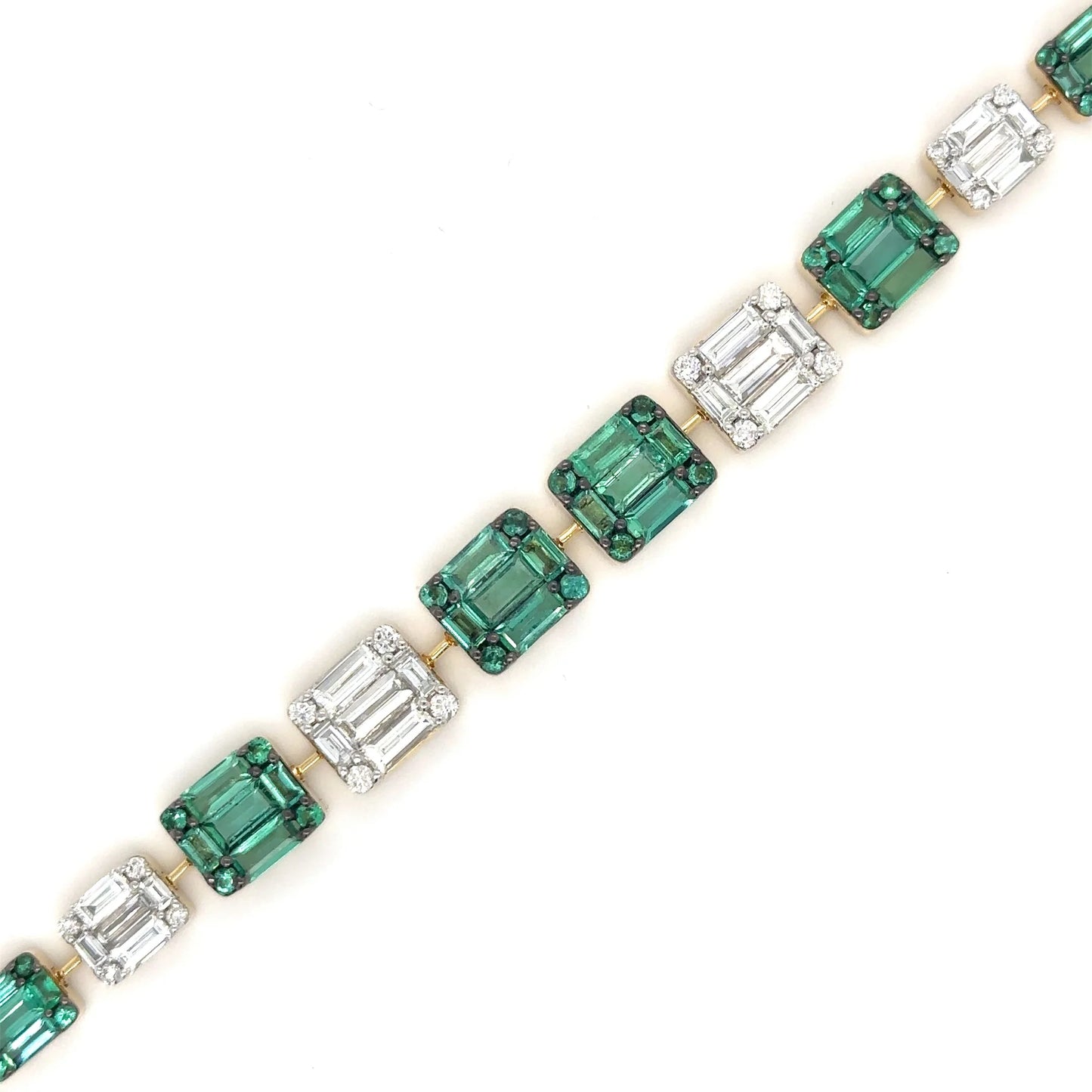 18KT YELLOW GOLD EMERALD AND DIAMONDS TENNIS BRACELET