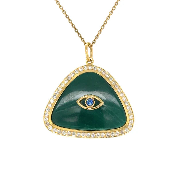 14KT YELLOW GOLD MALACHITE PENDENT WITH DIAMONDS