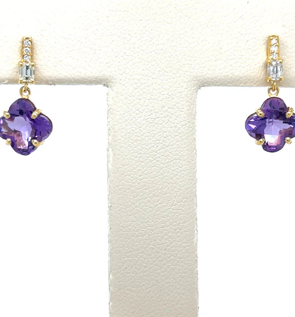 14KT YELLOW GOLD AMETHYST AND DIAMONDS EARRING