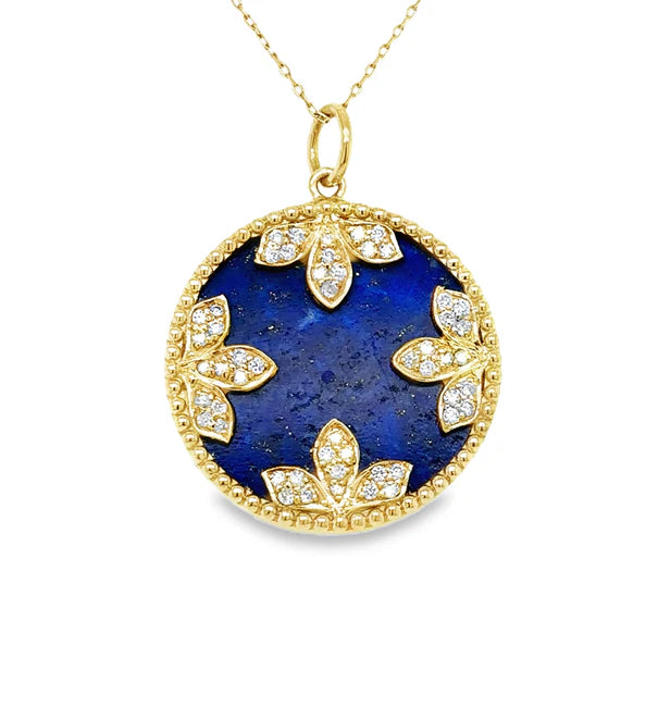14KT YELLOW GOLD LAPIS PENDANT WITH DIAMONDS