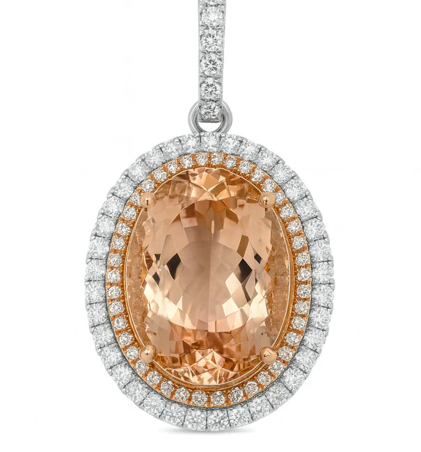 14KT WHITE AND ROSE GOLD MORGANITE AND DIAMOND PENDENT