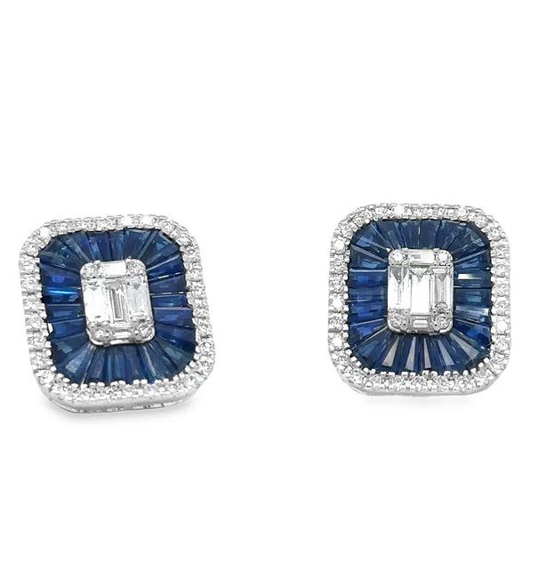 14KT WHITE GOLD SAPPHIRE AND DIAMONDS EARRING