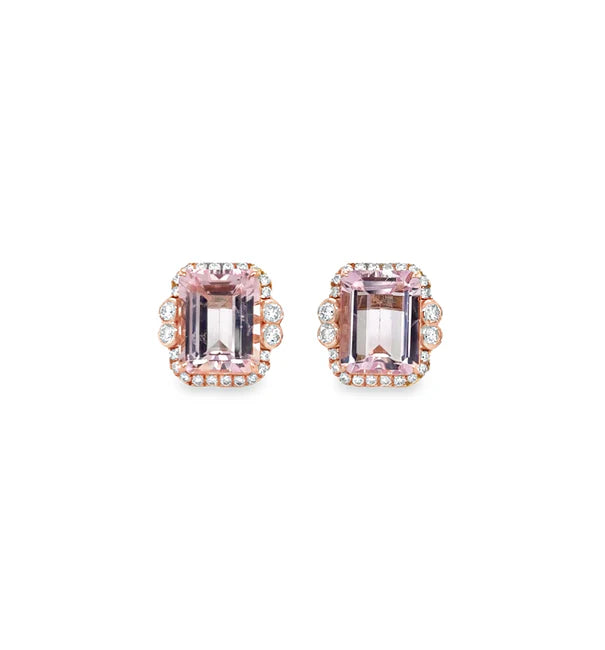 14KT ROSE GOLD MORGANITE AND DIAMONDS EARRING