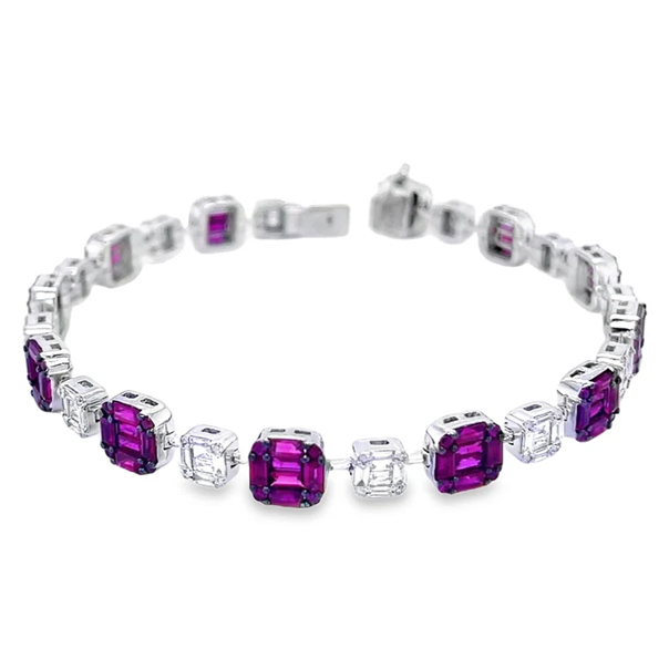 18KT GOLD RUBY & DIAMOND BAGUETTE BRACELET