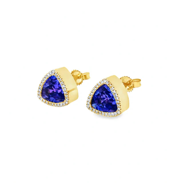 14K GOLD TANZANITE AND DIAMOND STUD EARRING