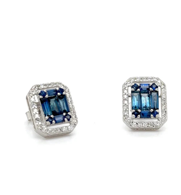 14KT WHITE GOLD SAPPHIRE AND DIAMONDS EARRING