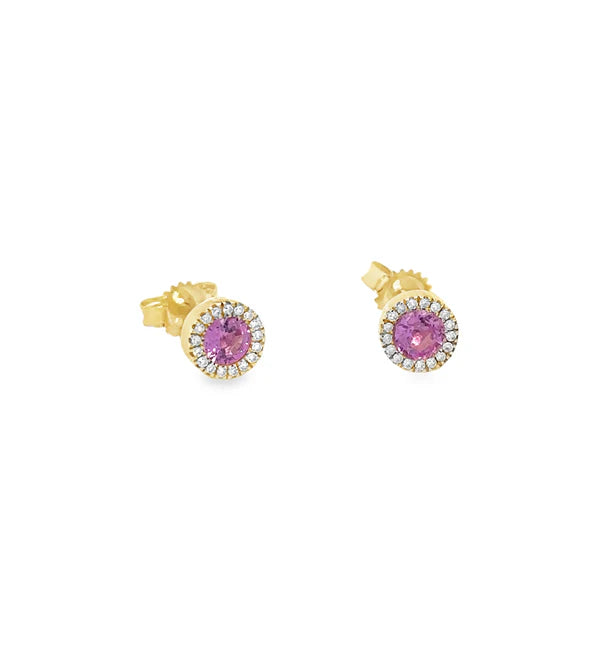14K YELLOW GOLD AND WHITE GOLD PINK SAPPHIRE AND DIAMOND EARRING
