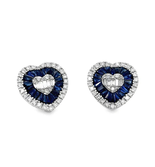 14KT WHITE GOLD SAPPHIRE AND DIAMONDS HEART SHAPE EARRING